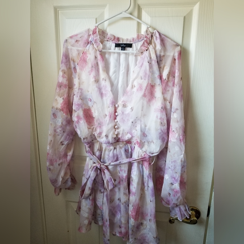 Lulu's Pink & Lavender Floral Wrap Maxi Dress